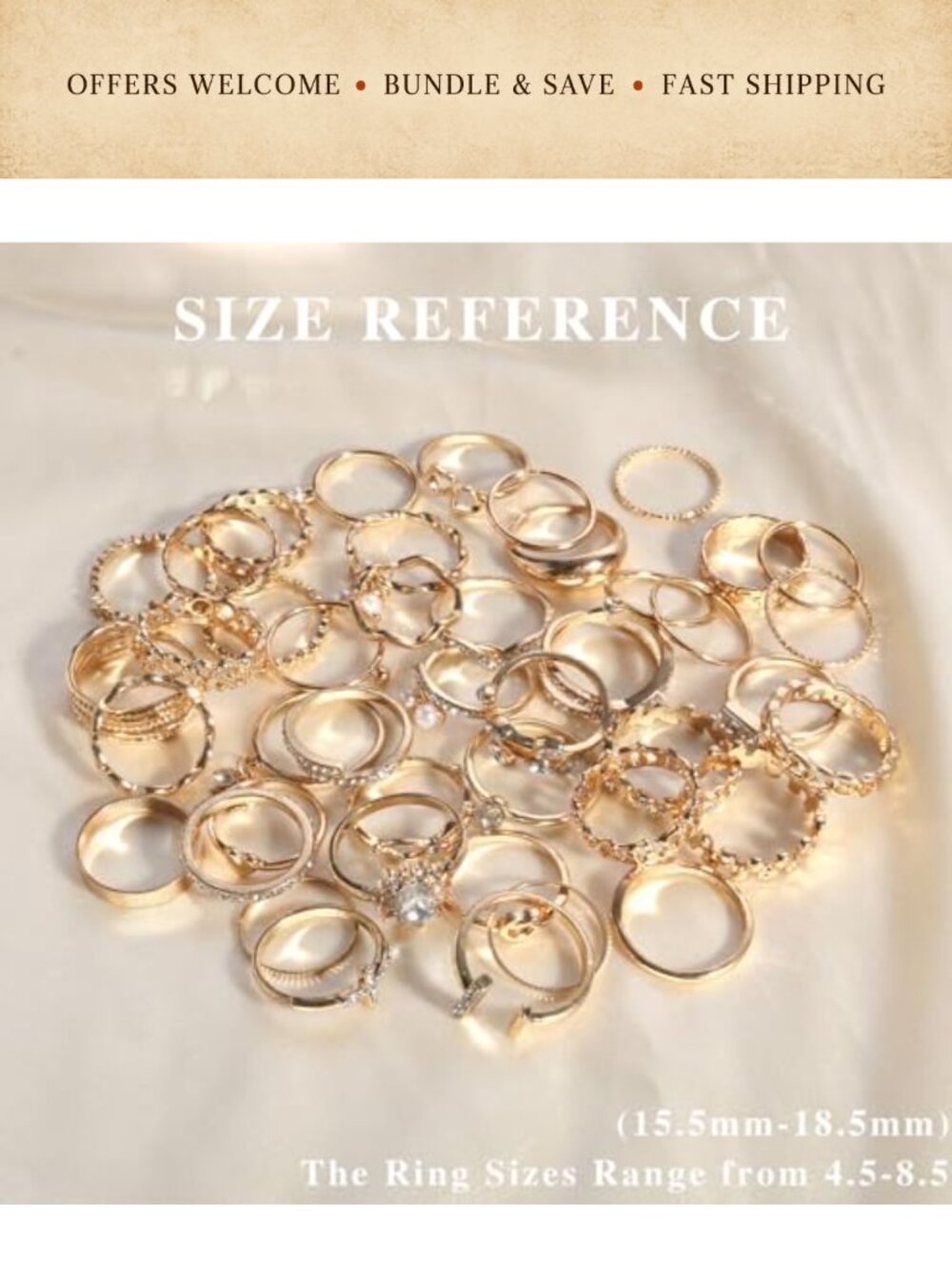 14K Gold Plated Crystal Knuckle Rings Set Stackable Mixed Size 43pc - Picture 6 of 6